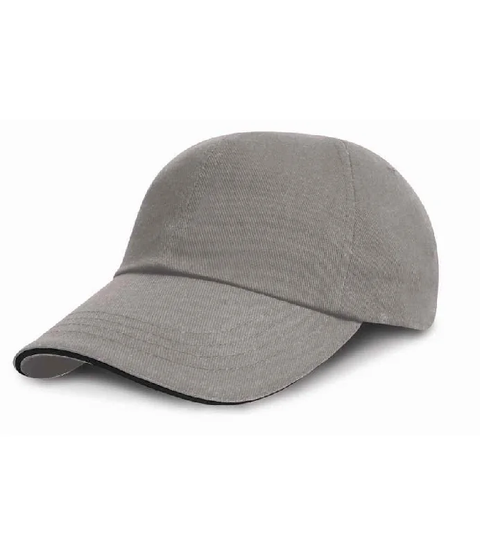 Result Low Profile Heavy Brushed Cotton Cap with Sandwich Peak | Grey/Black