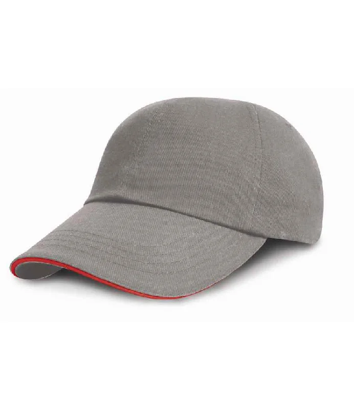 Result Low Profile Heavy Brushed Cotton Cap with Sandwich Peak | Grey/Red