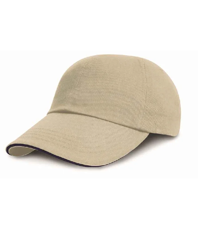 Result Low Profile Heavy Brushed Cotton Cap with Sandwich Peak | Natural/Navy