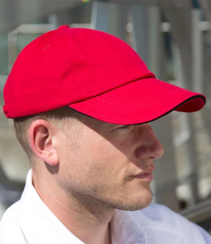 Result Low Profile Heavy Brushed Cotton Cap with Sandwich Peak | Red/Black