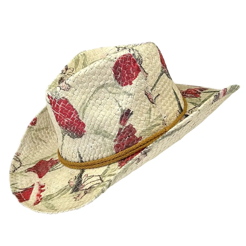 Floral Red & Green Print Straw Western Cowgirl Hat