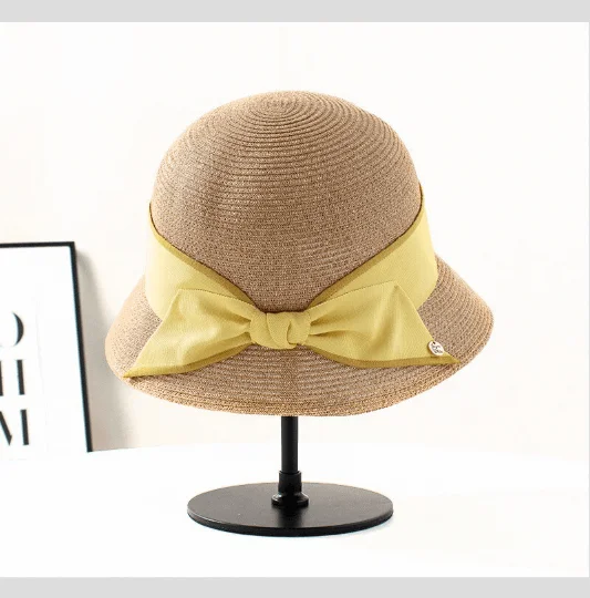 Straw Hat with Bow Tie for Women