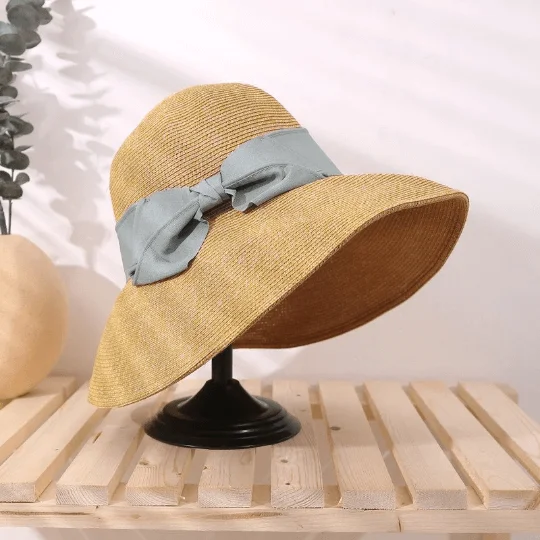 Straw Hat with Bow Tie