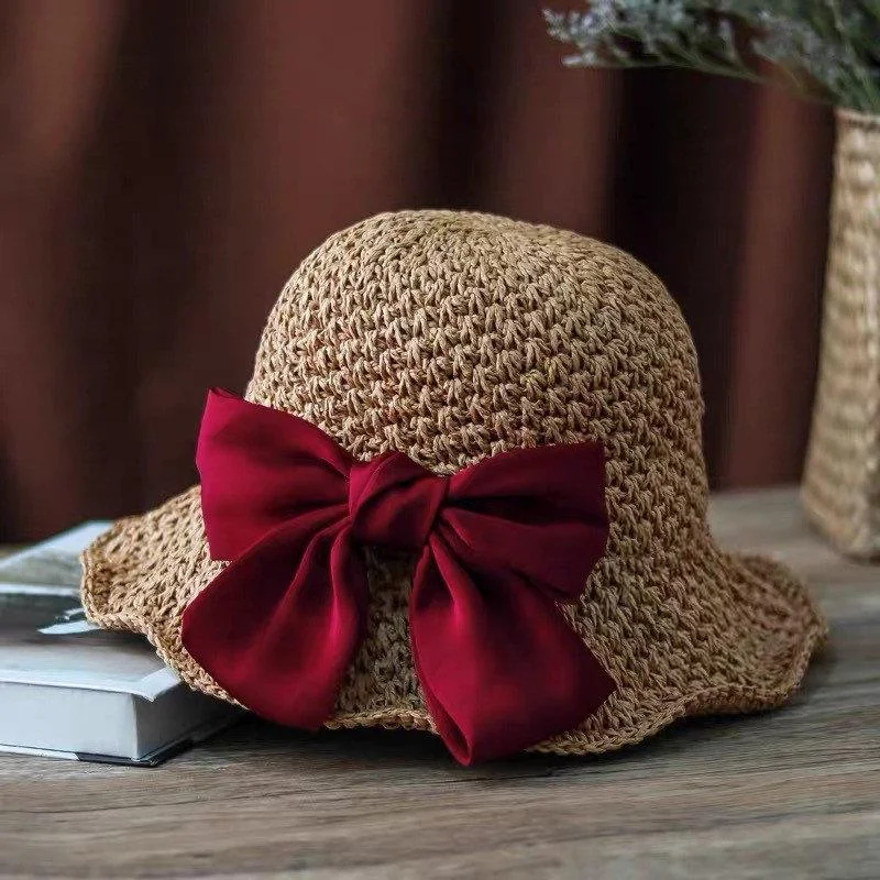 Summer Straw Beach Hat with Bow Tie for Women/Girl