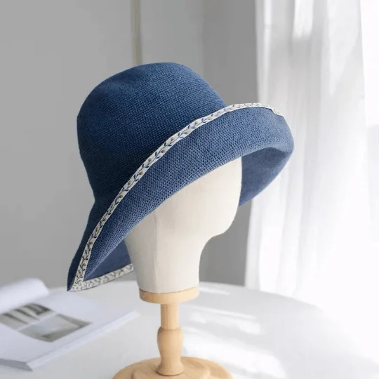 Straw Hat with Embroidered Brim