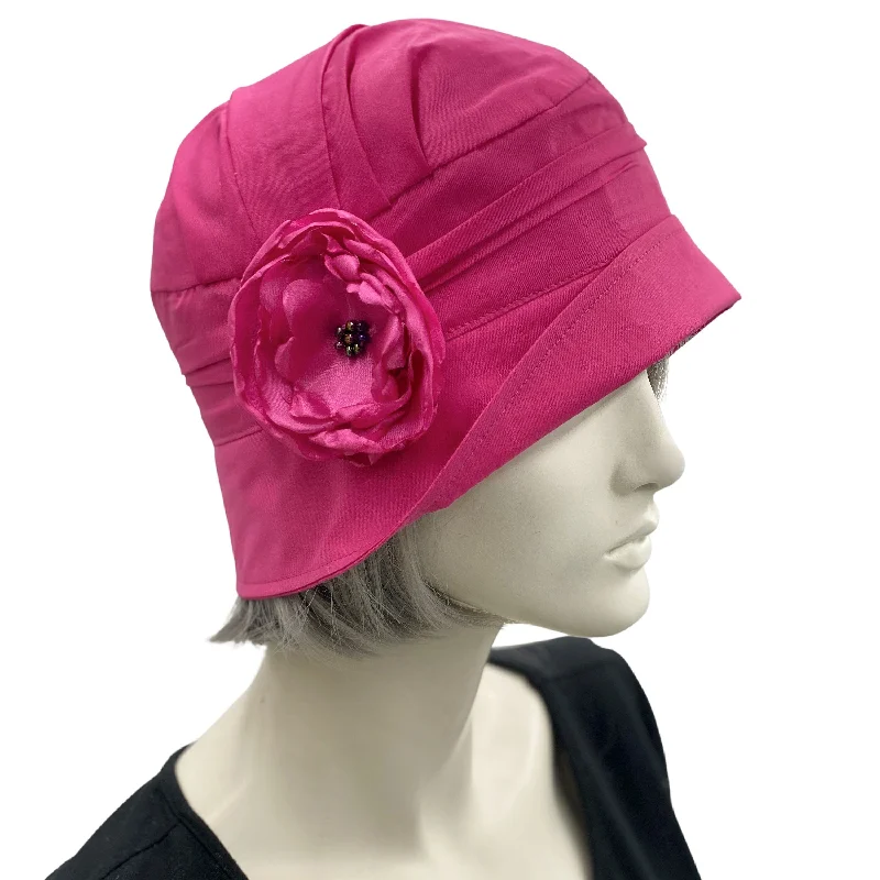 Magenta Pink Lightweight Cotton Hat with Satin Flower | The Alice Cloche