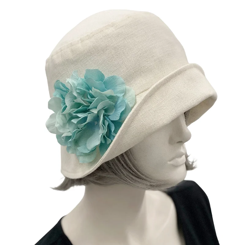 Summer Hats Women in Cream Linen with Hydrangea Flowers | The Eleanor