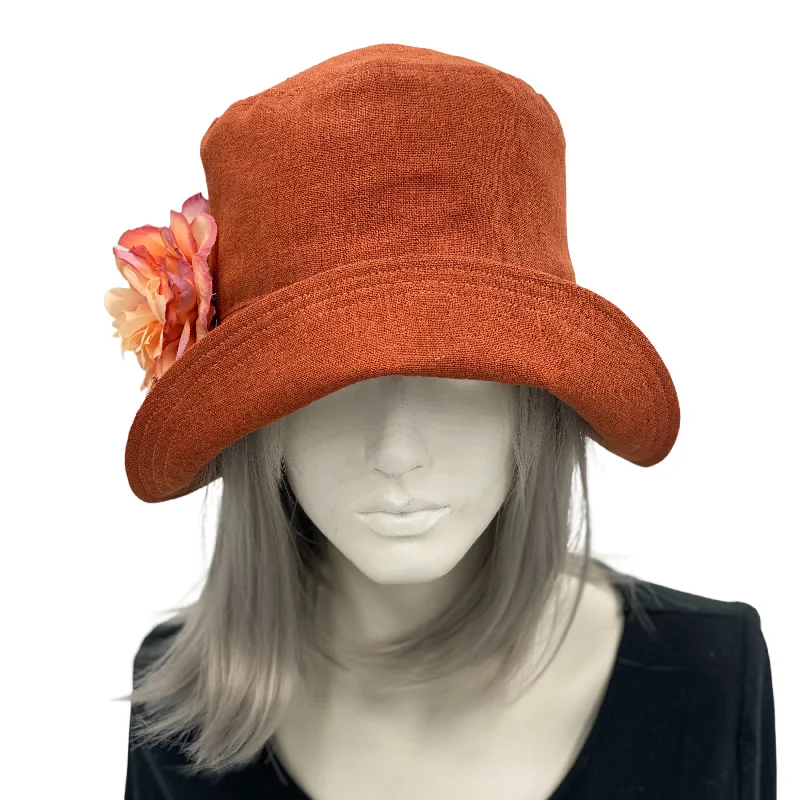 Elegant Women's Cloche Hat in Cinnamon Linen | The Eleanor