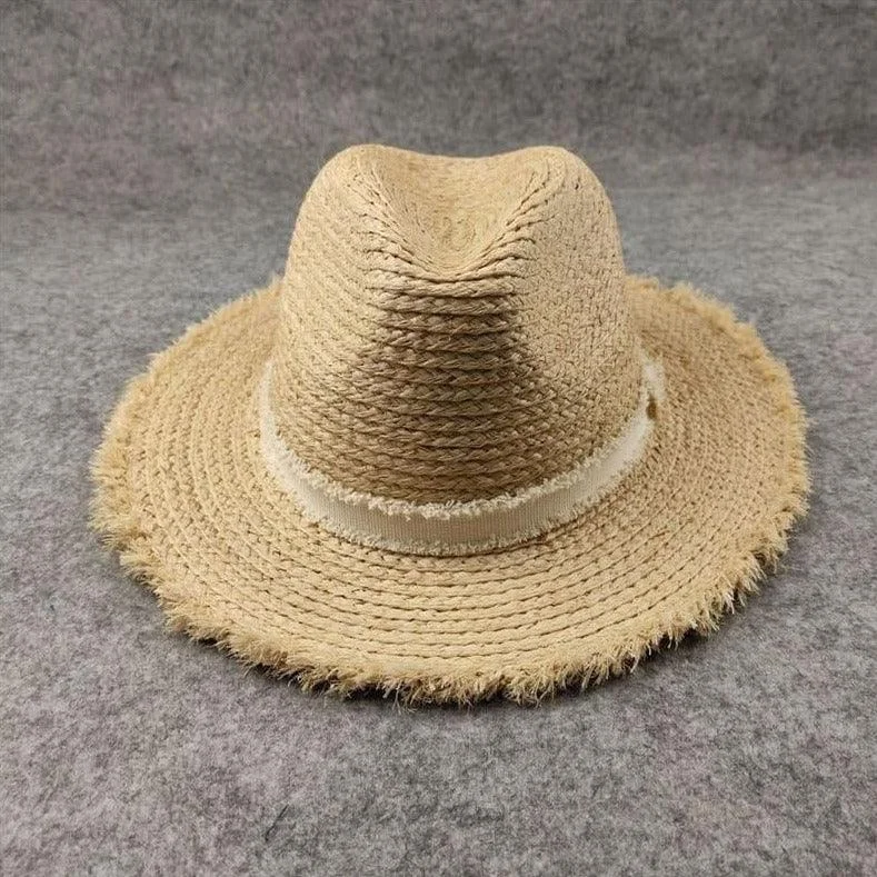 Unisex Raffia Straw Fedora Hat