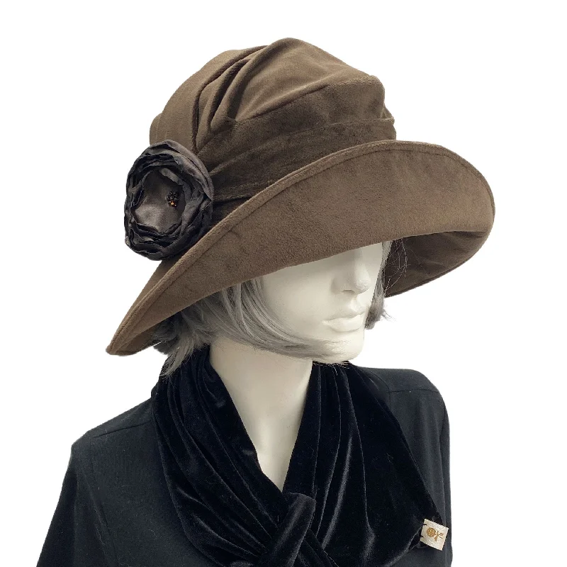 Velvet Wide Brim Cloche Hat with Satin Rose Accessory | The Alice