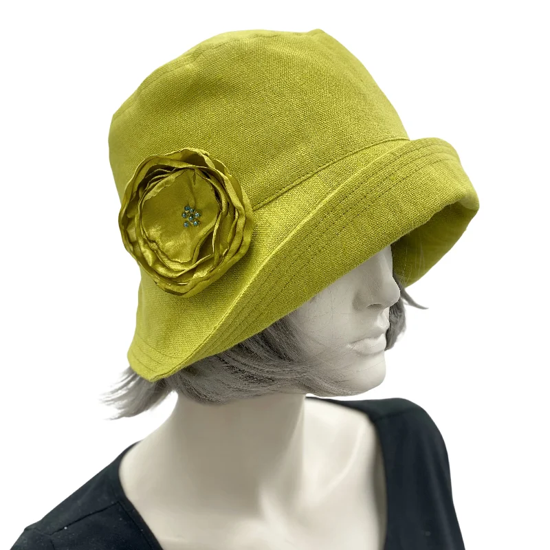 Vintage Style Linen Hat in Chartreuse Green | The Eleanor Cloche