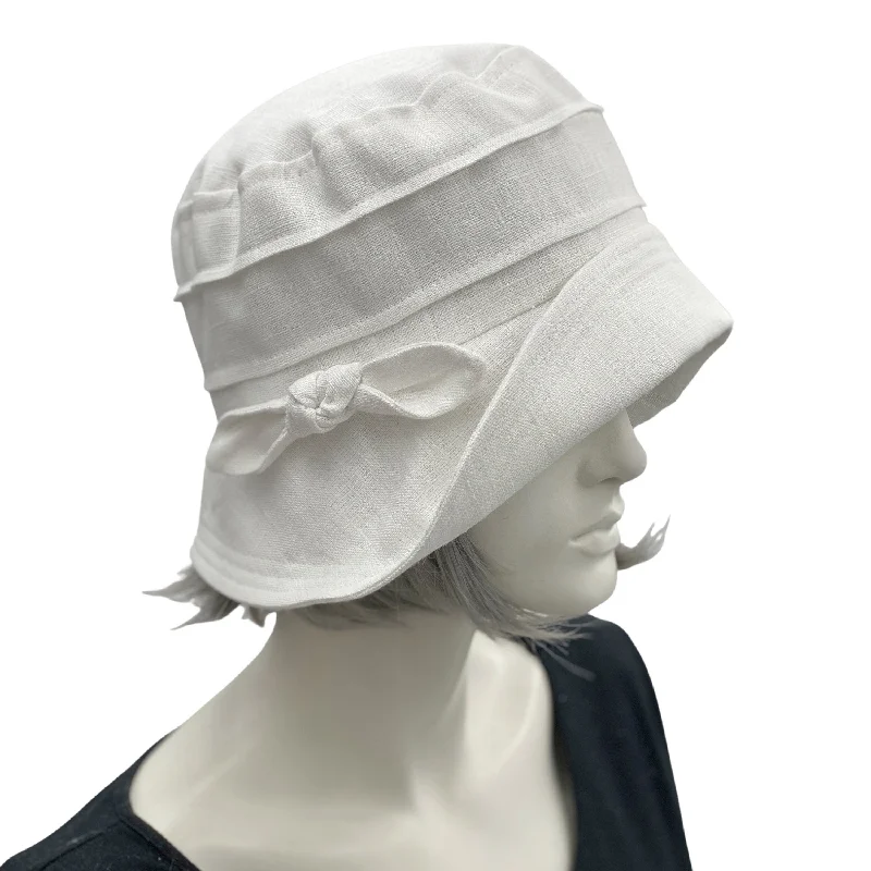 White Linen Hat with Cute Bow Detail | The Betty Cloche