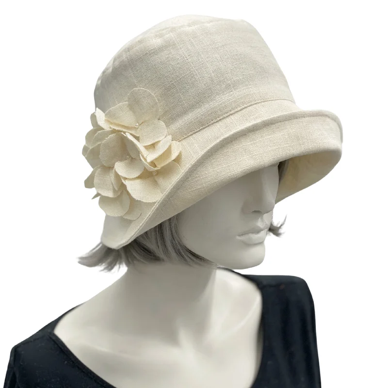 Linen Hat with Hydrangea Flowers | The Eleanor Cloche