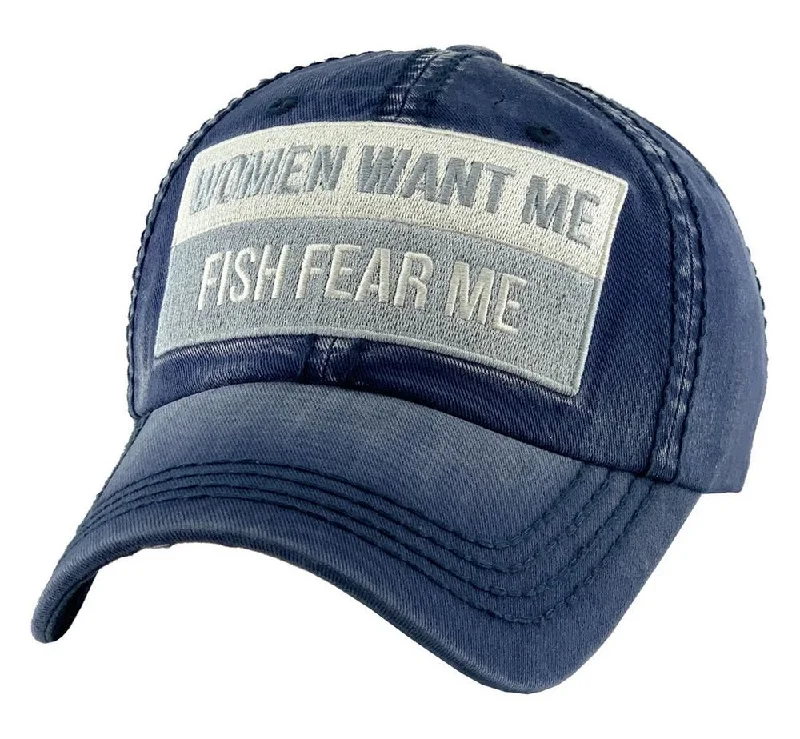 WOMEN WANT ME FISH FEAR ME VINTAGE BALLCAP - NAVY