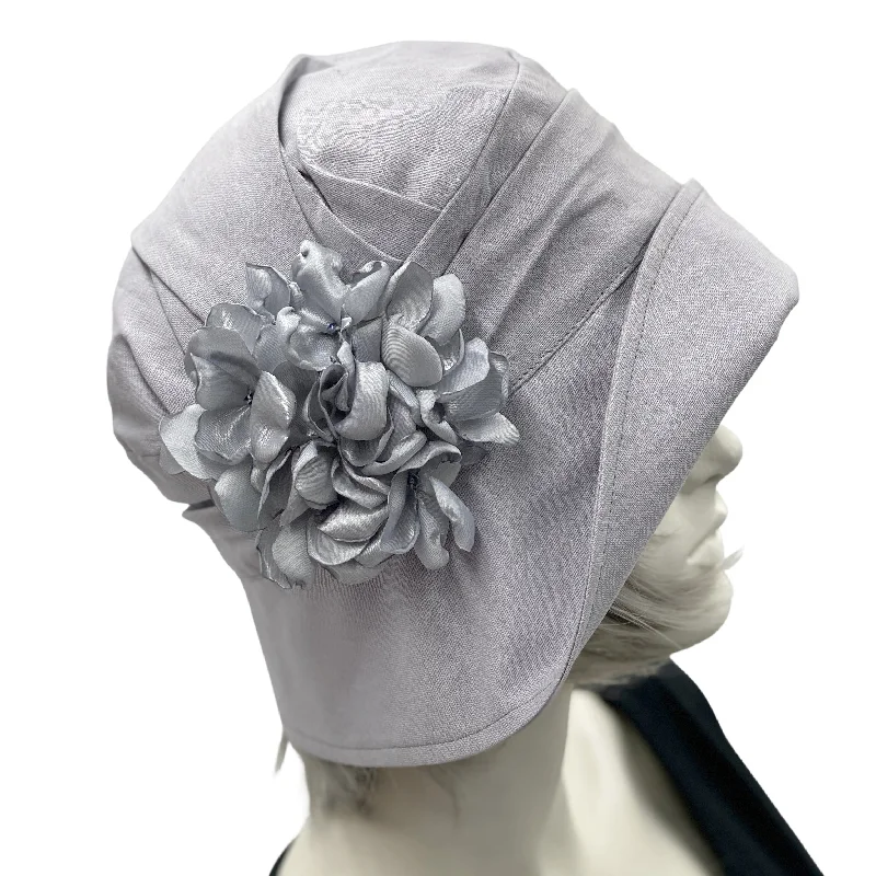 Womens Linen Cloche Hat with Satin Hydrangea Petals | The Alice