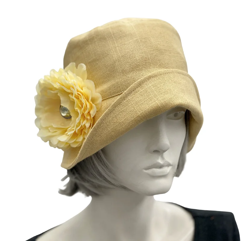 Yellow Gold Linen Cloche Hat with Flower | The Eleanor