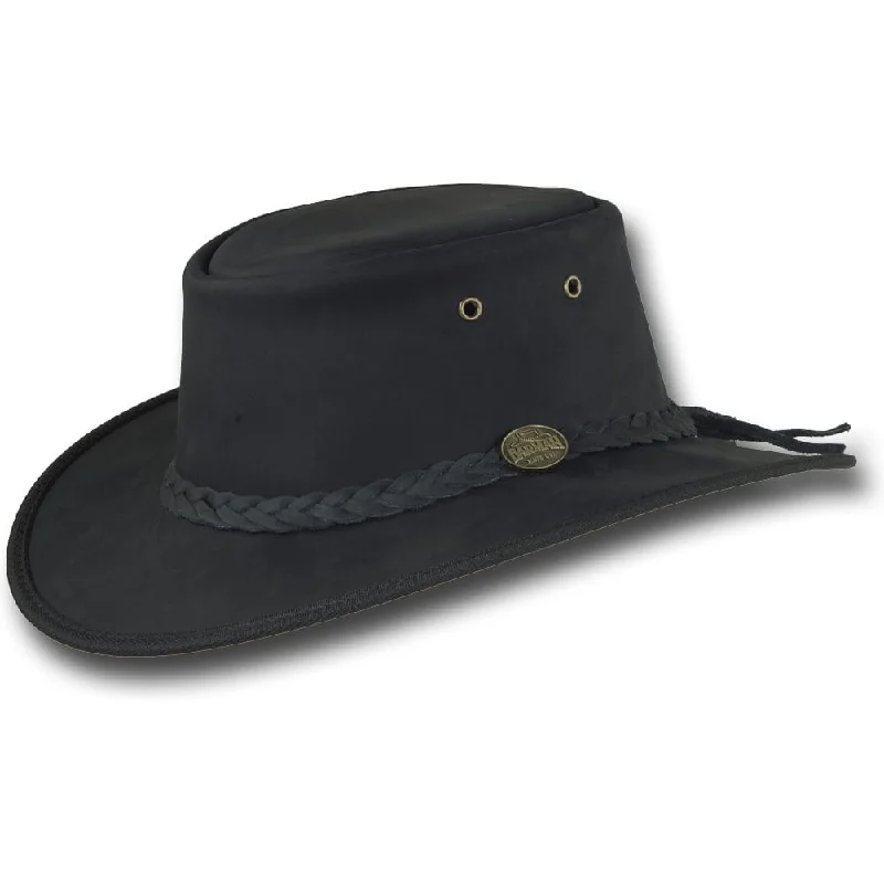 BARMAH® Foldaway Bronco Leather Hat - Black