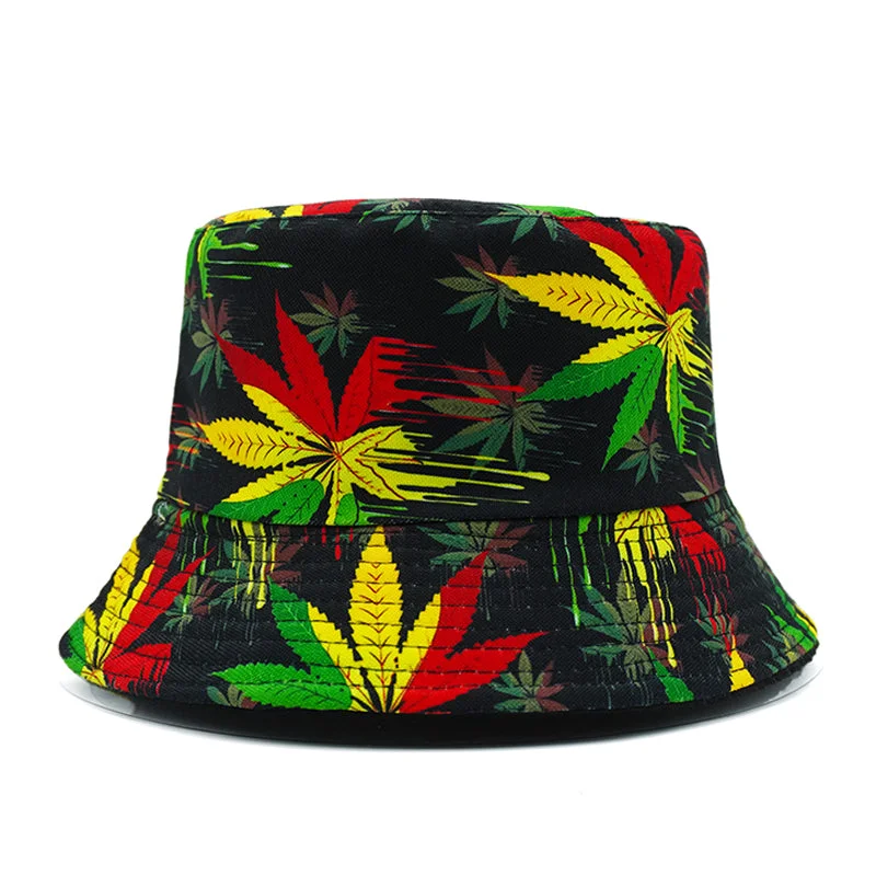 Bold Leaf Pattern Bucket Hat  – Fushia