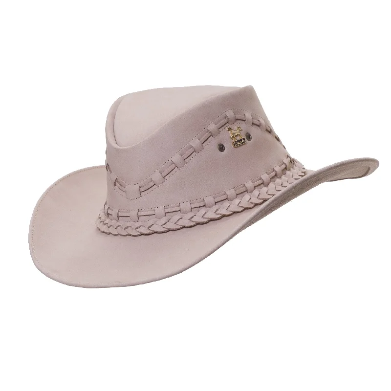 Brunello's Western Leather Hat in Sandy White