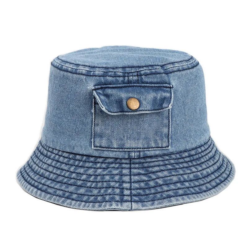 Elegant Denim Bucket Hat for Women - Fushia