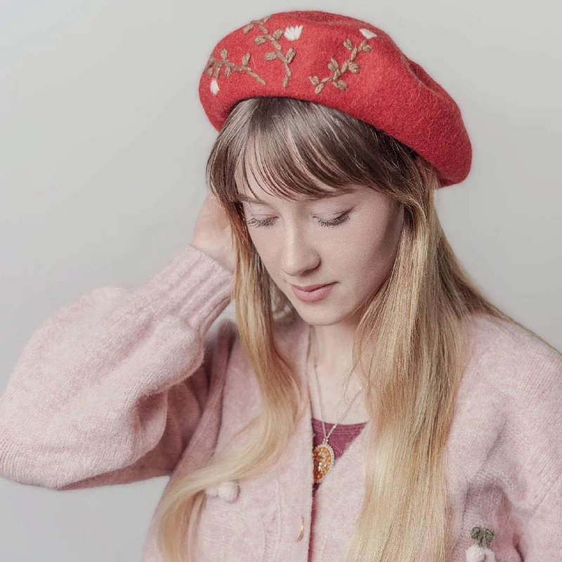 Embroidered Wool Berets Hat for Women/Girls