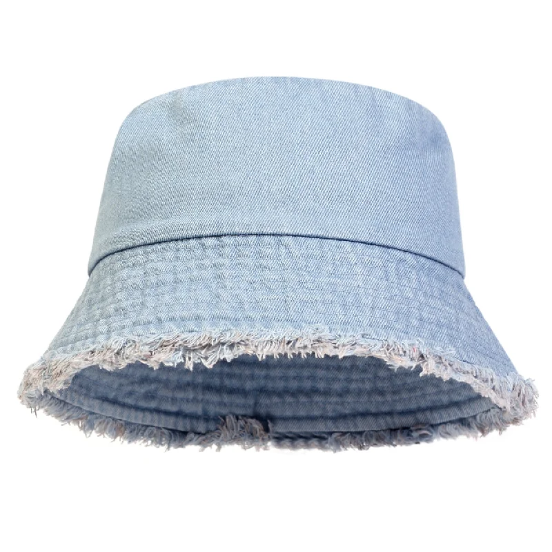 FrayBound Distressed Denim Bucket Hat - Fushia