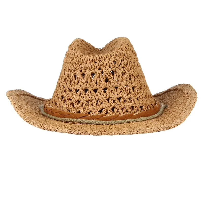 GEMVIE Baby Toddler Kids Sun Straw Western Cowboy Hat Wide Brim with Chin Strap