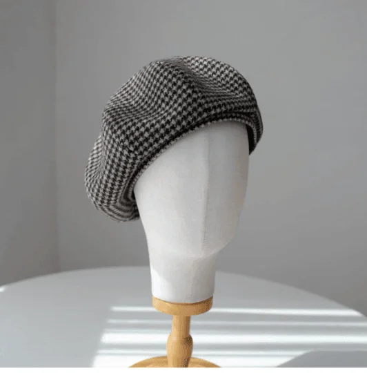 Houndstooth Oversized Unisex Wool Beret