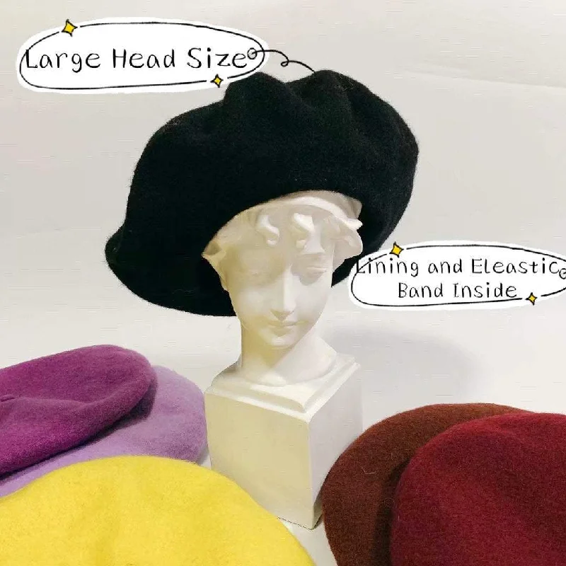 Oversize Wool Beret for Women(Fits for large head)