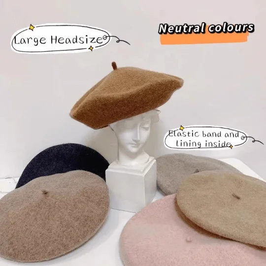 Oversized Beret for Women(Fits for large head), Made with 100% wool