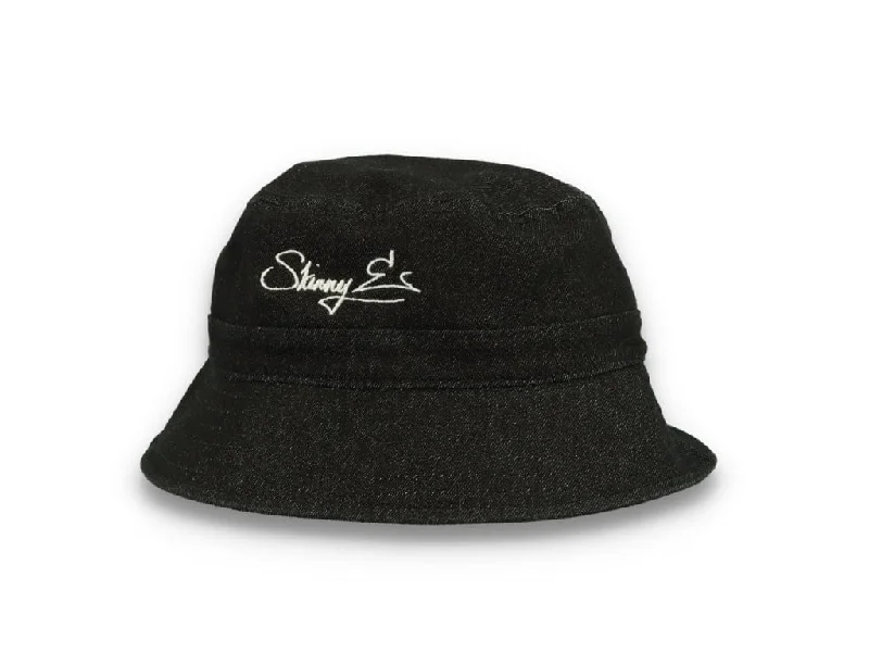 Skinny E Bucket Hat Black denim «Bad bitch» bøttehatt