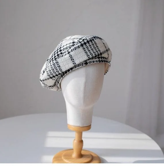 Tweed Fabric Handmade Beret for Women