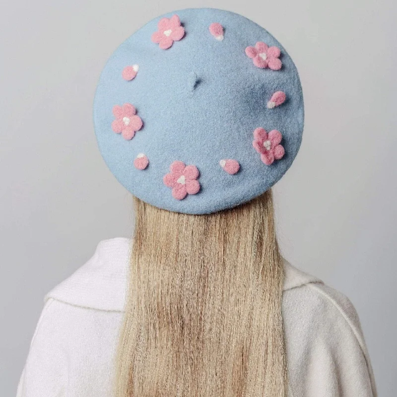 Cherry Blossom Beret Hat for Women and Kids