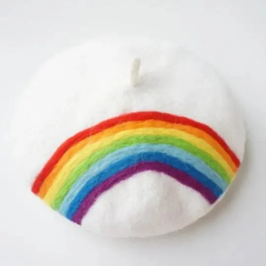 Rainbow Wool Beret for Women and Girls